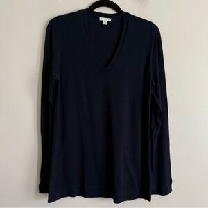 J.Jill Navy Navy Blue Silk Cotton Knit Blend V-Neck Long Sleeve Top size S Tall